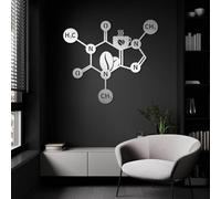 Decoración de Pared de Metal Minimalista Moderna Arte Molecular de la cafeína, Molécula, Química del café, Biología, para Colgar en el Dormitorio (Plata, 105 x 93 cm)