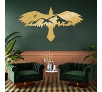 Decoración de Pared de Metal Minimalista Moderna con águila en la Cordillera, Arte, Naturaleza, Aves, Arte Abstracto para Colgar, decoración para Sala de Estar (Dorado, 105 x 56 cm).