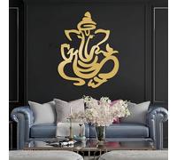 Decoración de Pared de Metal Minimalista Moderna con Arte de Ganesha, Om, Elefante Espiritual hindú para Sala de Estar o Dormitorio (Dorado, 47 x 38 cm).