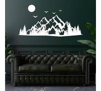 Decoración de Pared de Metal Minimalista Moderna con Arte de montaña, Grande, con diseño de pájaro y Sol, Colgante de Naturaleza, Ideal para Sala de Estar de Estilo rústico (Blanco, 150 x 54 cm).