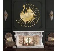 Decoración de Pared de Metal Minimalista Moderna con Arte de Pavo Real, Aves, Arte Abstracto Colgante, Estilo Bohemio rústico (Dorado, 100 x 100 cm)