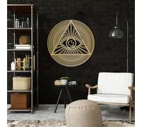 Decoración de Pared de Metal Minimalista Moderna con Arte del Ojo Que Todo lo Ve, decoración del Mal, símbolo de la Providencia, geometría Sagrada del Sol y la Luna para Sala de Estar y Dormitorio (d