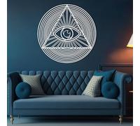 Decoración de Pared de Metal Minimalista Moderna con Arte del Ojo Que Todo lo Ve, decoración del Mal, símbolo de la Providencia, geometría Sagrada del Sol y la Luna para Sala de Estar y Dormitorio (b