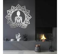 Decoración de Pared de Metal Minimalista Moderna con Buda meditando, Arte Budista, macramé, meditación, Colgante Espiritual, Yoga, decoración de habitación (Plateado, 80 x 73 cm).