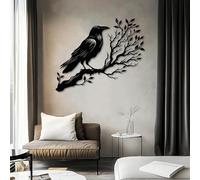 Decoración de Pared de Metal Minimalista Moderna con Cuervo en Rama, Arte gótico, árbol con pájaros, Naturaleza Colgante, para Exteriores (Negro, 76 x 63 cm).