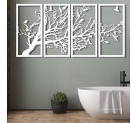 Decoración de Pared de Metal Minimalista Moderna con diseño de Árbol de la Vida, 4 Paneles, para Colgar en el hogar, Ideal para familias (120 x 60 cm, Blanco)
