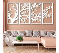 Decoración de Pared de Metal Minimalista Moderna con diseño de Árbol de la Vida, 4 Paneles, para decoración del hogar (150 x 75 cm, Blanco)