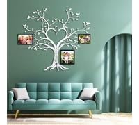 Decoración de Pared de Metal Minimalista Moderna con diseño de árbol genealógico, Arte de la Vida, Marco de Fotos para el hogar, Dormitorio, Sala de Estar, Interior/Exterior (76x70 cm, Blanco)