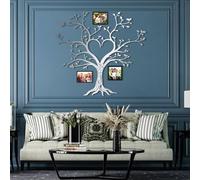 Decoración de Pared de Metal Minimalista Moderna con diseño de árbol genealógico, Arte de la Vida, Marco de Fotos para el hogar, Dormitorio, Sala de Estar, Interior/Exterior (35"x33"|90x83cm, platead