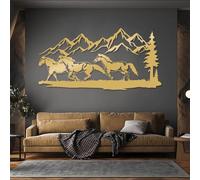 Decoración de Pared de Metal Minimalista Moderna con diseño de Caballo, Letrero Familiar, Arte de montaña, Vida Silvestre, decoración rústica, Regalo para Enamorados (Dorado, 135 x 68 cm).