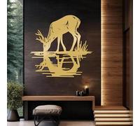 Decoración de Pared de Metal Minimalista Moderna con diseño de Ciervo, Alce, Colgante y Estilo Granja (Dorado, 80x80 cm).