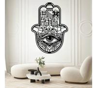 Decoración de Pared de Metal Minimalista Moderna con diseño de Hamsa, Mano de Hamsa, Mal de Ojo, religión judía de Jerusalén, Yoga Zen, para Sala de Estar (Negro, 121 x 88 cm)