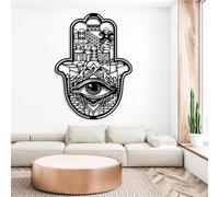 Decoración de Pared de Metal Minimalista Moderna con diseño de Hamsa, Mano de Hamsa, Mal de Ojo, religión judía de Jerusalén, Yoga Zen, para Sala de Estar (Negro, 135 x 98 cm)
