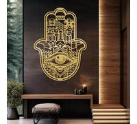 Decoración de Pared de Metal Minimalista Moderna con diseño de Hamsa, Mano de Hamsa, Mal de Ojo, religión judía de Jerusalén, Yoga Zen, para Sala de Estar (Dorado, 76 x 55 cm)
