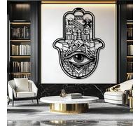 Decoración de Pared de Metal Minimalista Moderna con diseño de Hamsa, Mano de Hamsa, Mal de Ojo, religión judía de Jerusalén, Yoga Zen, para Sala de Estar (Negro, 105 x 76 cm)