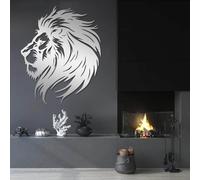 Decoración de Pared de Metal Minimalista Moderna con diseño de león, Arte, Colgante de Leo, decoración de Sala de Estar Estilo Granja con temática de Vida Silvestre (Plateado, 90 x 73 cm).