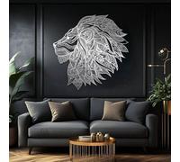 Decoración de Pared de Metal Minimalista Moderna con diseño de león, Mandala, Vida Silvestre, Espiritual, para Sala de Estar (Plateada, 76 x 76 cm)