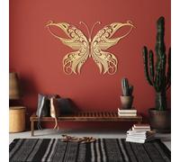 Decoración de Pared de Metal Minimalista Moderna con diseño de Mariposa, Gran Mandala para Exteriores, Ideal para Sala de Estar y Dormitorio (Dorado, 90 x 52 cm).