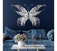 Decoración de Pared de Metal Minimalista Moderna con diseño de Mariposa, Gran Mandala para Exteriores, Ideal para Sala de Estar o Dormitorio (Plateado, 100 x 58 cm).