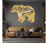 Decoración de Pared de Metal Minimalista Moderna con diseño de Oso, Arte, Vida Silvestre, Luna, Estrella, Naturaleza, Colgante, Letrero, Estilo rústico (Dorado, 90 x 64 cm)