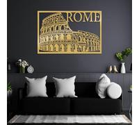 Decoración de Pared de Metal Minimalista Moderna con diseño del Coliseo de Roma, Arte, Arquitectura Europea de la Antigua Italia, Letrero conmemorativo de la Historia (Dorado, 76 x 51 cm).