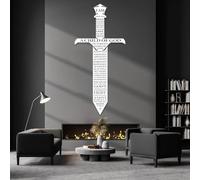 Decoración de Pared de Metal Minimalista Moderna con Espada, Hijo de Dios, Arte Cristiano, Cruz con versículo bíblico, Colgante religioso para el hogar, Escrituras (Blanco, 121 x 5