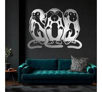 Decoración de Pared de Metal Minimalista Moderna con los Tres Monos Sabios, para Colgar en la Sala de Estar o el Dormitorio (Plateada, 47 x 35 cm)