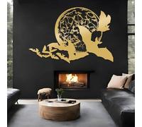 Decoración de Pared de Metal Minimalista Moderna con murciélagos de Halloween, murciélago, Signo Lunar, Colgante gótico para habitación, baño, Oficina, Cocina (Dorado, 90 x 60 cm)