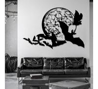 Decoración de Pared de Metal Minimalista Moderna con murciélagos de Halloween, murciélago, Signo Lunar, gótico, para habitación, baño, Oficina, Cocina (Negro, 150 x 100 cm)