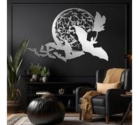 Decoración de Pared de Metal Minimalista Moderna con murciélagos de Halloween, murciélago, símbolo Lunar, Colgante gótico para habitación, baño, Oficina, Cocina (Plateado, 135 x 90