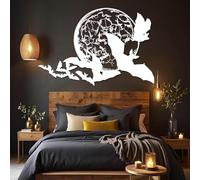 Decoración de Pared de Metal Minimalista Moderna con murciélagos de Halloween, murciélago, símbolo Lunar, Colgante gótico para habitación, baño, Oficina, Cocina (Blanco, 76 x 51 cm