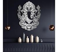 Decoración de Pared de Metal Minimalista Moderna - Decoración de Ganesha, Arte del Elefante Ganapati, Señores Dioses hindúes Indios (Plata, 24x19 Pulgadas | 62x49 cm)