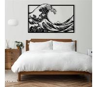 Decoración de Pared de Metal Minimalista Moderna, diseño estético de la Gran Ola de Kanagawa para Sala de Estar (120 x 75 cm, Negro)