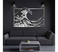Decoración de Pared de Metal Minimalista Moderna, diseño estético de la Gran Ola de Kanagawa para Sala de Estar, única (70,42 cm Plateado)