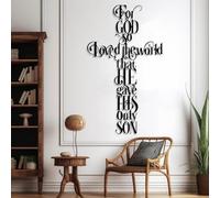 Decoración de Pared de Metal Minimalista Moderna Porque de Tal Manera ama Dios al Mundo, Cruz de Juan 3:16, versículo bíblico de Jesús, para Colgar en el hogar (Negro, 76 x 45 cm