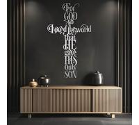 Decoración de Pared de Metal Minimalista Moderna Porque de Tal Manera ama Dios al Mundo, Cruz de Juan 3:16, versículo bíblico de Jesús, para Colgar en el hogar (Plata, 150 x 88 c