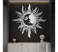 Decoración de Pared de Metal Obra de Arte de Sol Celestial Negro Escultura Moderna para Sala de Estar Dormitorio Pasillo y escaleras (Plateado 47 x 47 cm)
