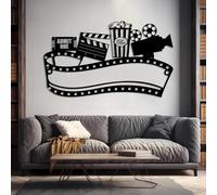Decoración de Pared de Metal para Cine, Arte de Pared de Carrete de película de ed de Tira de película, Arte de Pared de Teatro Vintage, decoración de Sala de Estar (Negro, 53"x31"/135x80cm)