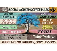 Decoración de pared de metal para sala de estar, trabajador social, reglas de oficina, Go The Extra Mile Go Above and Beyond Always Smile, letrero de estaño de arte elegante, placa de hierro divertida