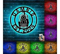 Decoración de pared de metal personalizada con 16 luces LED que cambian de colores, letrero de luz de neón para dormitorio, sala de juegos, cueva de hombre, regalo de cumpleaños de Navidad (tren-4)