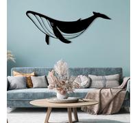 Decoración De Pared De Metal, Pintura Mural Abstracta Vintage De Hierro con Líneas, Arte Mural De Metal Marino con Ballena, Decoración Artesanal Marina En Negro Mate Black 35L x 14W