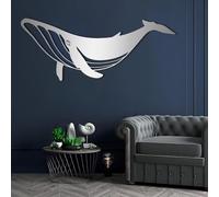 Decoración De Pared De Metal, Pintura Mural Abstracta Vintage De Hierro con Líneas, Arte Mural De Metal Marino con Ballena, Decoración Artesanal Marina En Negro Mate Sliver 35L x 14W