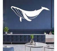 Decoración De Pared De Metal, Pintura Mural Abstracta Vintage De Hierro con Líneas, Arte Mural De Metal Marino con Ballena, Decoración Artesanal Marina En Negro Mate White 35L x 14W
