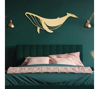 Decoración De Pared De Metal, Pintura Mural Abstracta Vintage De Hierro con Líneas, Arte Mural De Metal Marino con Ballena, Decoración Artesanal Marina En Negro Mate Gold 35L x 14W
