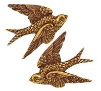 Decoración de pared de pájaros, 2 piezas, arte de pared de pájaro de golondrina de color dorado vintage y realista, golondrina decorativa de 5x4 pulgadas para esculturas de sala de estar y dormitor