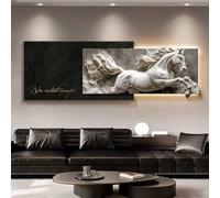 Decoración de pared de piedra arenisca, pintura de caballos corriendo, arte de pared de caballos LED 3D con control remoto, decoración colgante sin marco para dormitorio entrada(B,100 * 33CM)