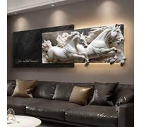 Decoración de pared de piedra arenisca, pintura de caballos corriendo, arte de pared de caballos LED 3D con control remoto, decoración colgante sin marco para dormitorio entrada(A,120 * 40CM)