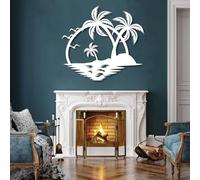 Decoración de Pared de Playa Tropical de Metal Negro, Arte de Pared de Palmera al Atardecer en el océano de Metal, decoración de Arte de Sol costero, Escultura Moderna para Sala de Estar, do