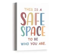 Decoración de pared de salud mental, este es un espacio seguro, lienzo enmarcado de diversidad, igualdad para el aula, listo para colgar para niños, aula, guardería, sala de juegos, decoración de