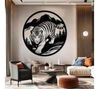 Decoración de Pared de Tigre de Metal Negro, Arte de Fauna Silvestre de Metal, Escultura Moderna para Sala de Estar, Dormitorio, Pasillo y escaleras (Negro, 60 x 58 cm)